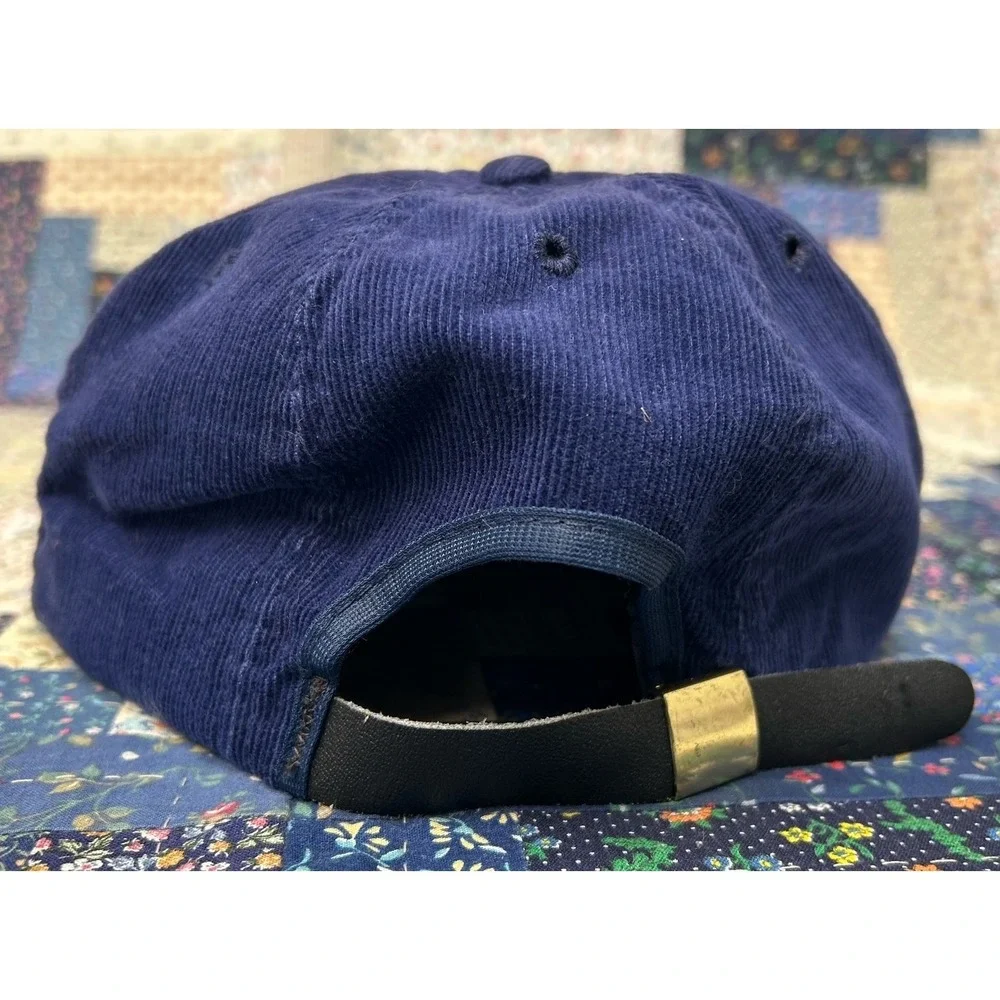 VINTAGE 80s Mercedes Benz Retro Corduroy Navy Blue Logo Adjustable Hat